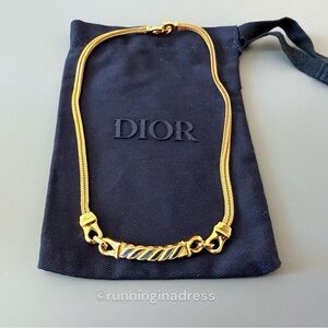 Vintage Dior Germany 1980s Gold Double Foxtail Blue Enamel Choker Signed CD